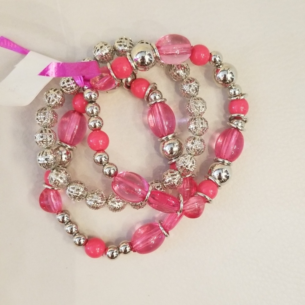 Pink and Silver 3 Strand Bracelet